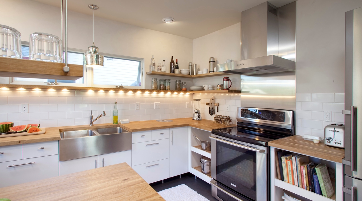 green residential construction kitchen remodel